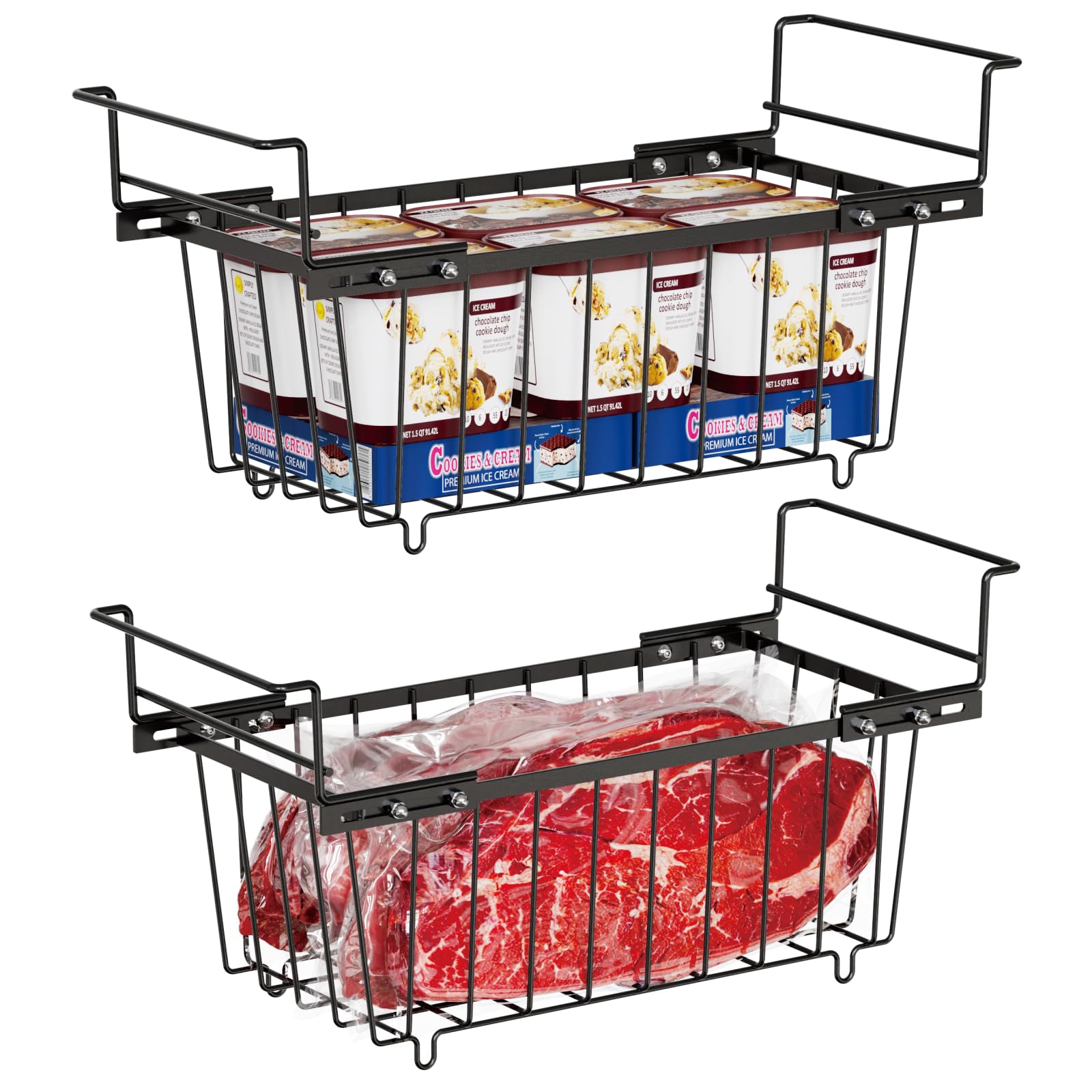 Photo 1 of iSPECLE Freezer Organizer Bins - Fit 7 Cu.Ft Chest Freezer, Expand from 15.8" to 18.1" (L) Deep Freezer Organizer Bins, 2 Pack Small Hanging Freezer Baskets for Chest Freezer, Black
