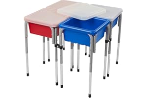 Back2School Express Quad Sensory Tables with Lids, Adjustable Table, Blue/Red