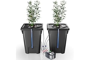 YIFOR 2 Buckets DWC Hydroponics Grow System with Top Drip Kit, 7 Gallon Deep Water Culture with Air Pump, Air Stone, Air Hose, Recirculating Drip Garden System