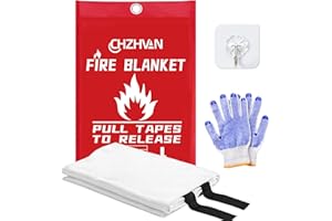 CHZHVAN Fire Blanket for Home and Kitchen, 39.3" X 39.3" Emergency Fire Suppression Blanket with a Hook and a Pair of Gloves, for Car, Garage, Office & Camping, 1 Pack
