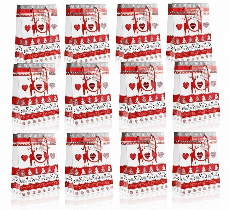 - Bambelaa! Pack of 12 Christmas Gift Bags 128 g Red and White Matt (Approx. 18 x 8 x 23 cm)