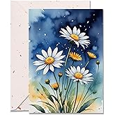 DORADUBO Elegant Blank Inside Greeting Card with Envelope, 5x7 Inch Watercolor Daisy Greeting Card for All Occasions - Birthday, Sympathy, Thank You - Single Card