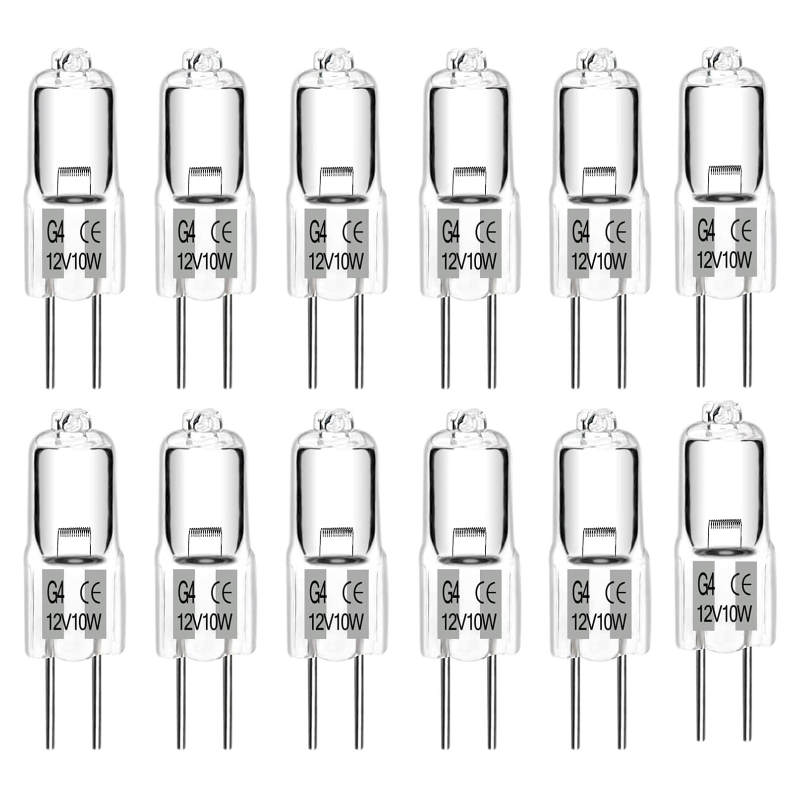G4 Halogen Bulbs 10W 12V Dimmable Warm White 2700K, 2 Pin Clear Capsule Lamp for Cooking, Crystal Chandeliers, Track Lighting - Pack of 10