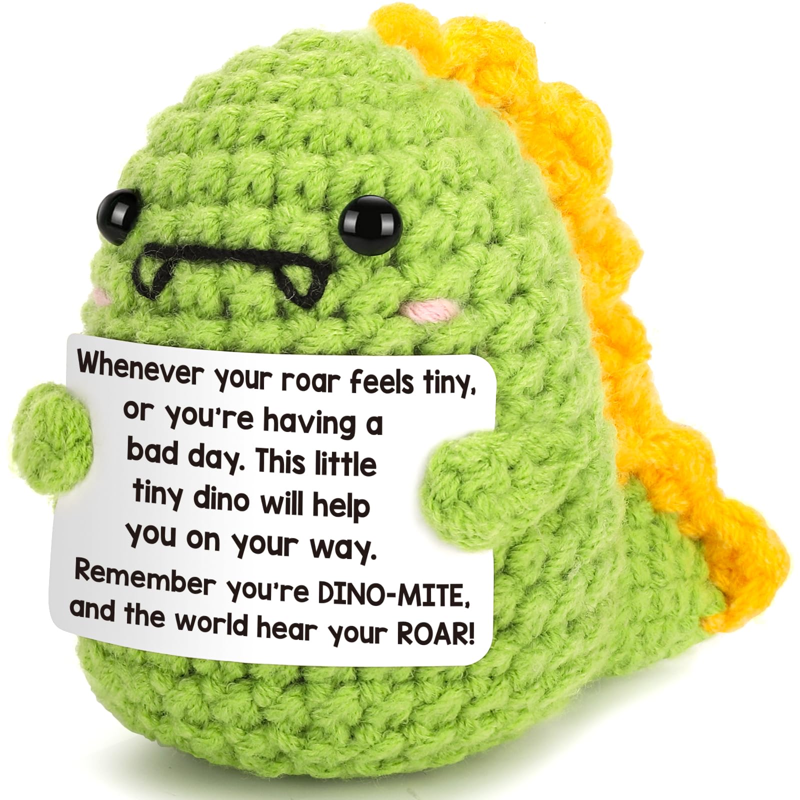 Photo 1 of Mini Inspirational Positive Dinosaur Cheer Up Gifts for Women Handmade Crochet Emotional Uplifting Support Dino for Women Coworker Friend College Teacher Birthday Graduation Gift