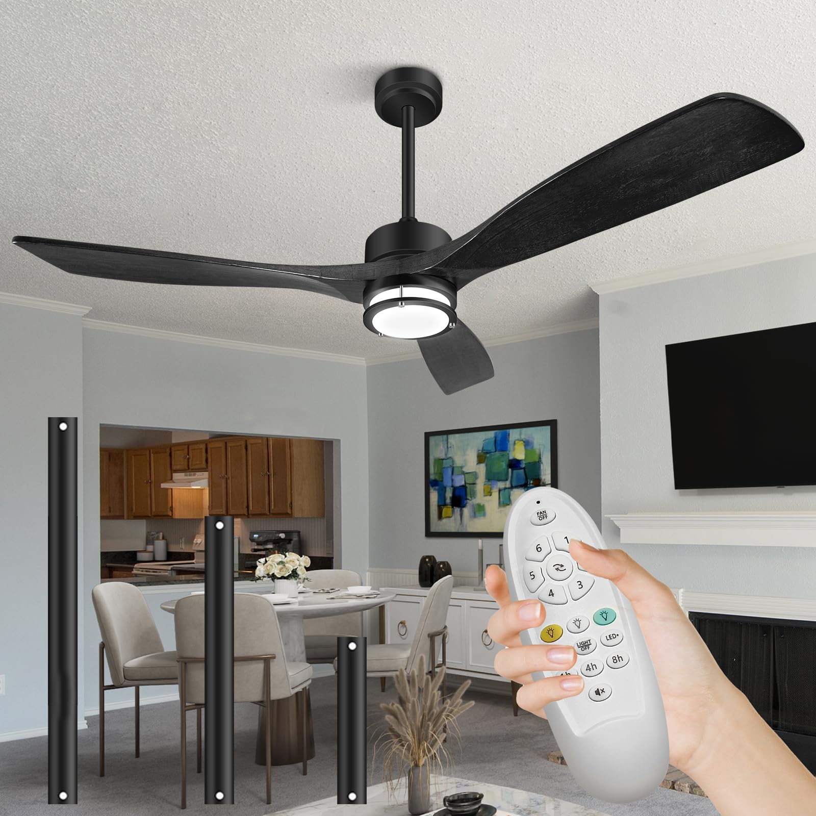 Photo 1 of Vallerico Ceiling Fans with Lights, 52'' Low Profile Ceiling Fan with Remote, Triac Dimming Light and 3 CCT, 6 Speeds Noiseless Reversible DC Motor, Wood Ceiling Fan for Living Room, ETL Listed, Grey