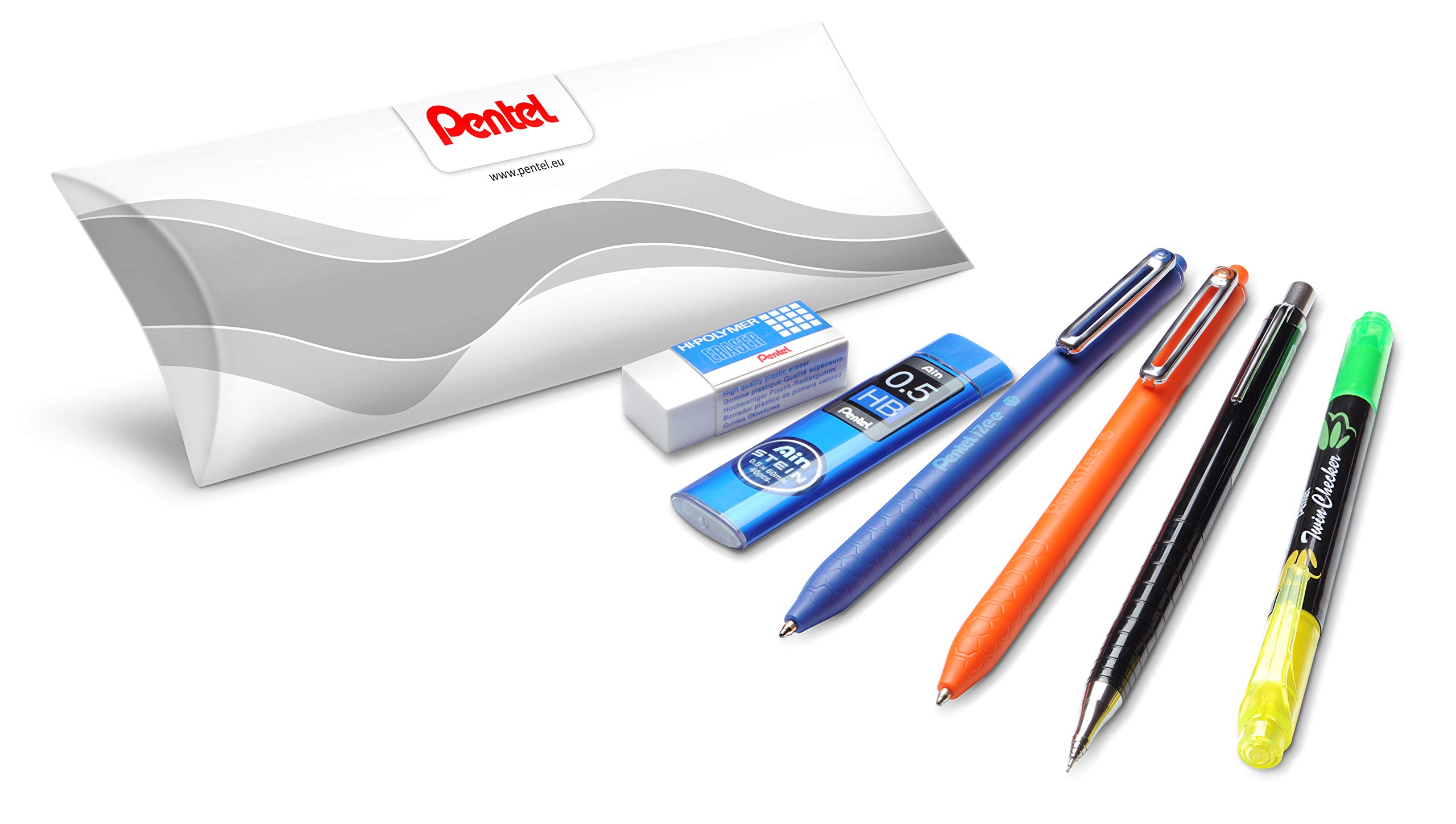 Pentel 6 Piece School Set - Ideal for Back to School (2 Ballpoint Pens, Highlighters, Mechanical Pencils, Leads, Eraser)
