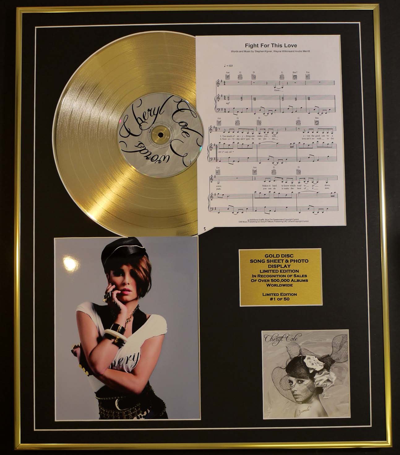 CHERYL COLE/CD GOLD DISC, SONG SHEET & PHOTO DISPLAY/LTD. EDITION/COA/ALBUM, 3 WORDS/SONG SHEET, FIGHT FOR THIS LOVE