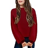 Arshiner Girls Crewneck Sweaters Chunky Lantern Sleeve Knit Jumper Tops Casual Drop Shoulder Pullover Outwear for 5-13 Years