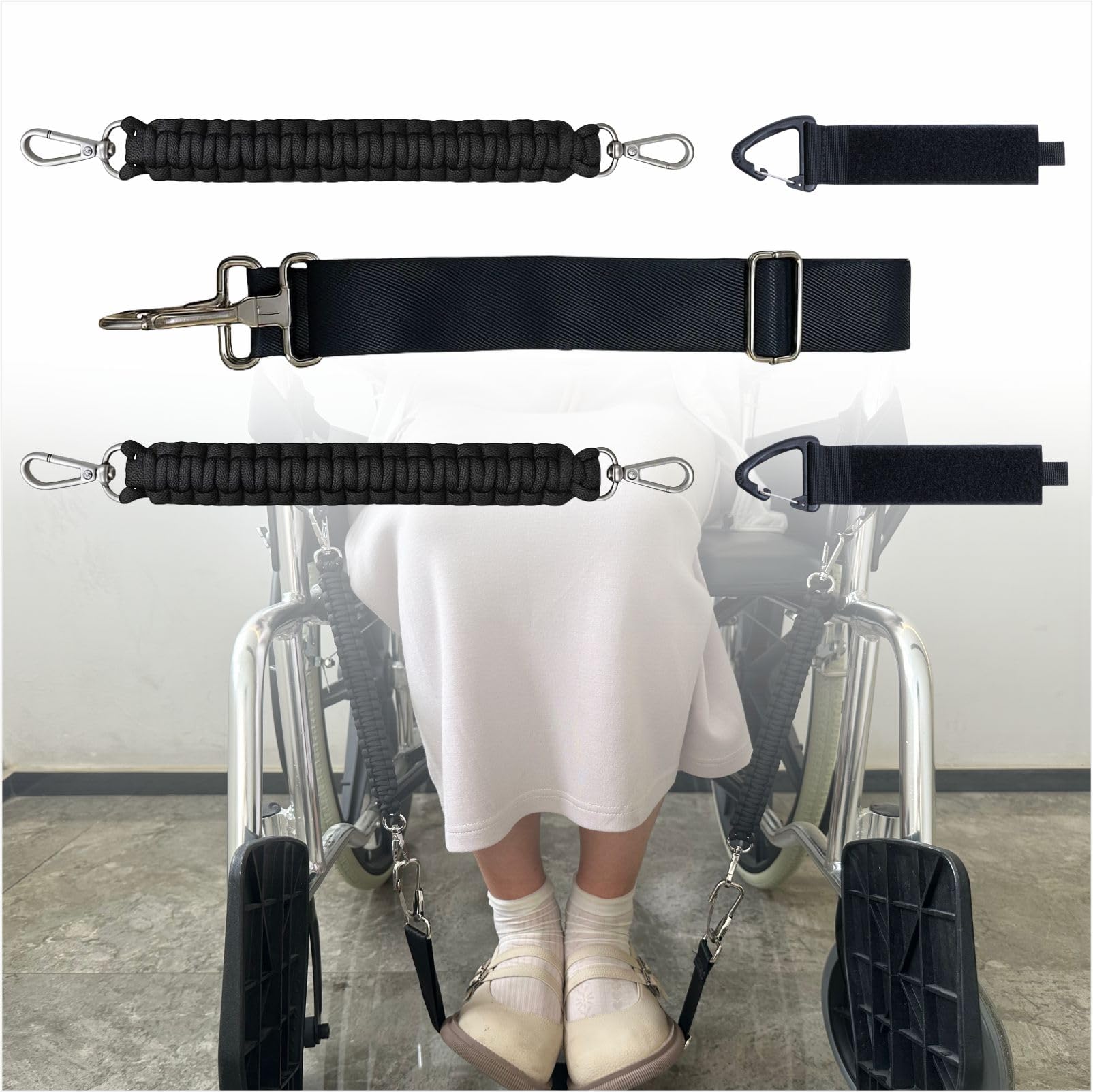Photo 1 of Adjustable Wheelchair Footrest Strap with Buckles – Universal Foot Sling & Woven Tape Support for Elderly, Injured or Disabled (Black)