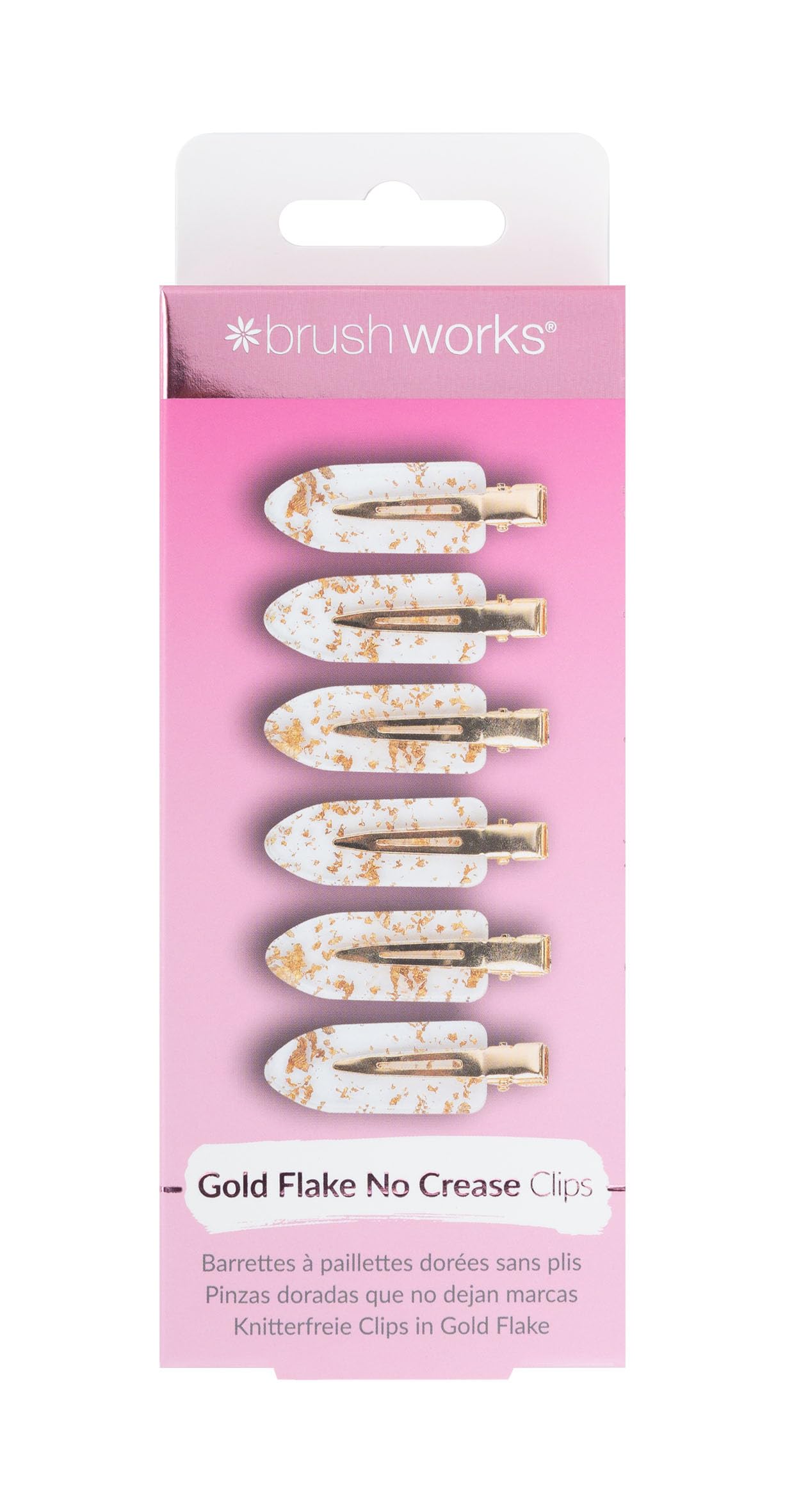 Brushworks Gold Flake No Crease Clips – 6 Pack Lightweight Hair Styling Clips for Curl Setting, Flyaway Control, Sectioning & Makeup Application