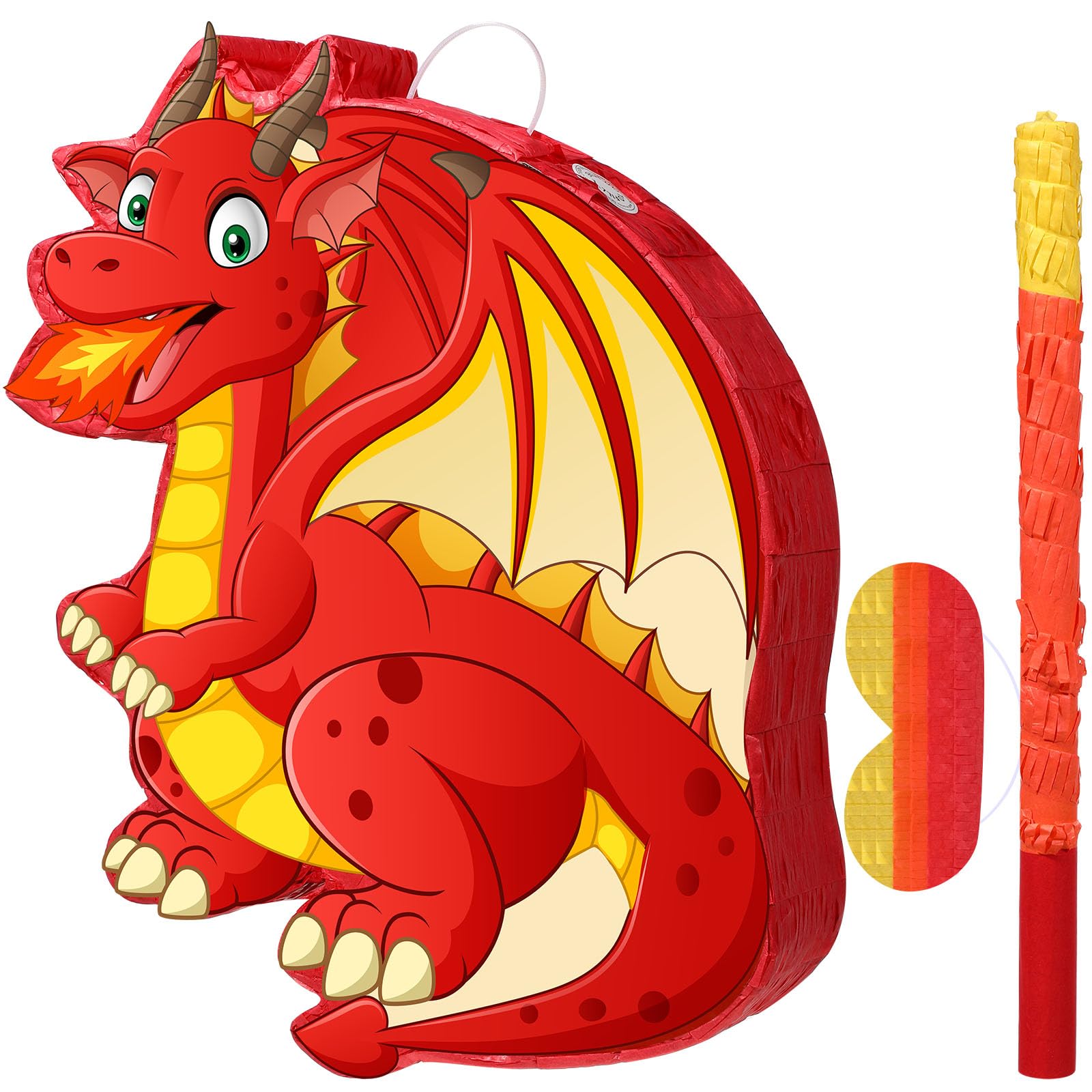 Photo 1 of Harrycle Dinosaur Piñata Set Dragon Piñata with Stick and Blindfold Confetti Dino Themed Red Fire Breathing Dragon for Birthday Party Game Supplies Chinese New Year Decoration
