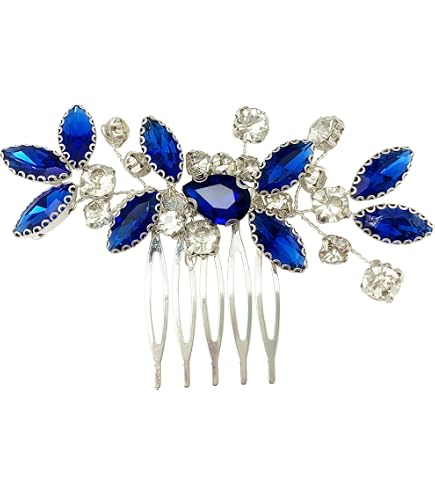 Peigne à Cheveux Décoré Avec Perles De Strass Et Cabochon Bleu Irisé - Style Diadème Vintage, Inspiré E.T. - Occasion Unique