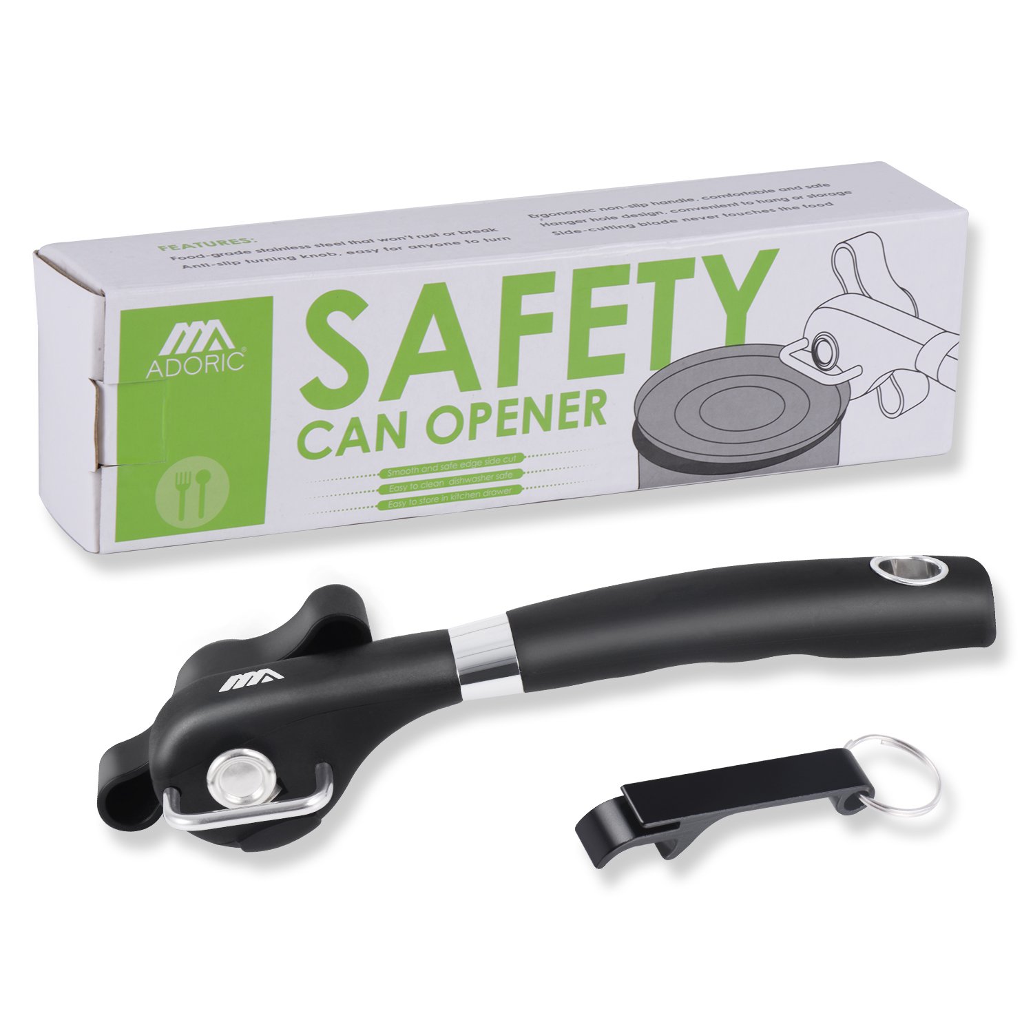 Adoric Life Can Opener - Smooth Edge for Good Cook Can Opener, Safe Stainless Steel with Side Can Opener, Handheld Easy Open, Not Touch Food, and A Free Bottle Opener for You