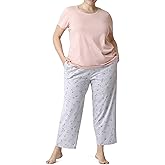 HUE Women's SleepWell Short Sleeve Tee and Skimmer Pajama Set - Stay Cool and Cozy with Temp Tech