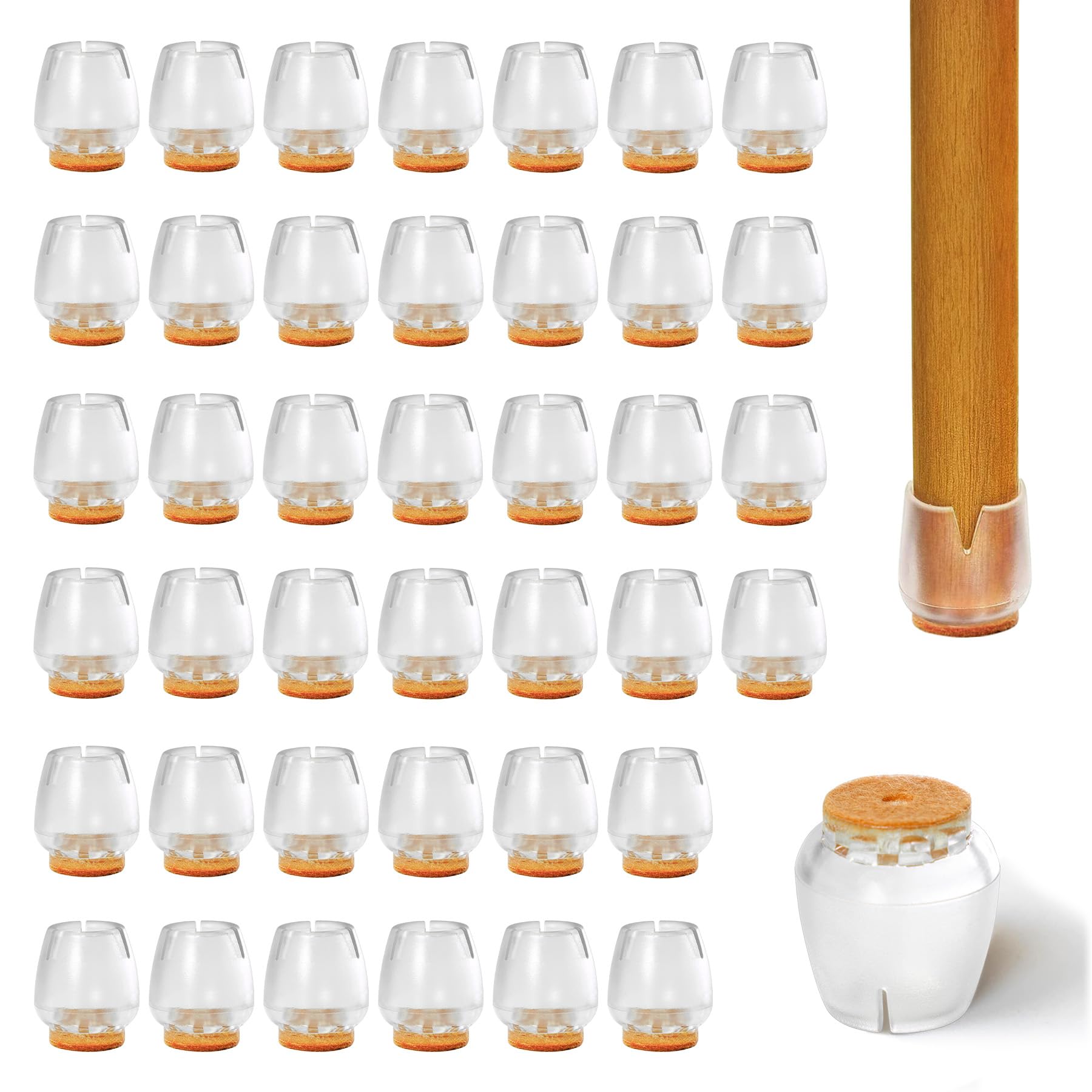 40 pcs Chair Leg Covers,Anti-Slip Chair Feet Caps,Furniture Leg Caps Covers for 12-16mm Round Legs,Including Tables, Dining Room Chairs, Desk Chairs, Patio Chairs, Office Chairs (Transparent)
