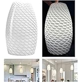 GO&SO 2-Pack Milky-White Ripple Oval Glass Lamp Shades - Hand-Blown Art Glass Pendant Light Fixture, E26 Base, 7.8"H, 1.57" F