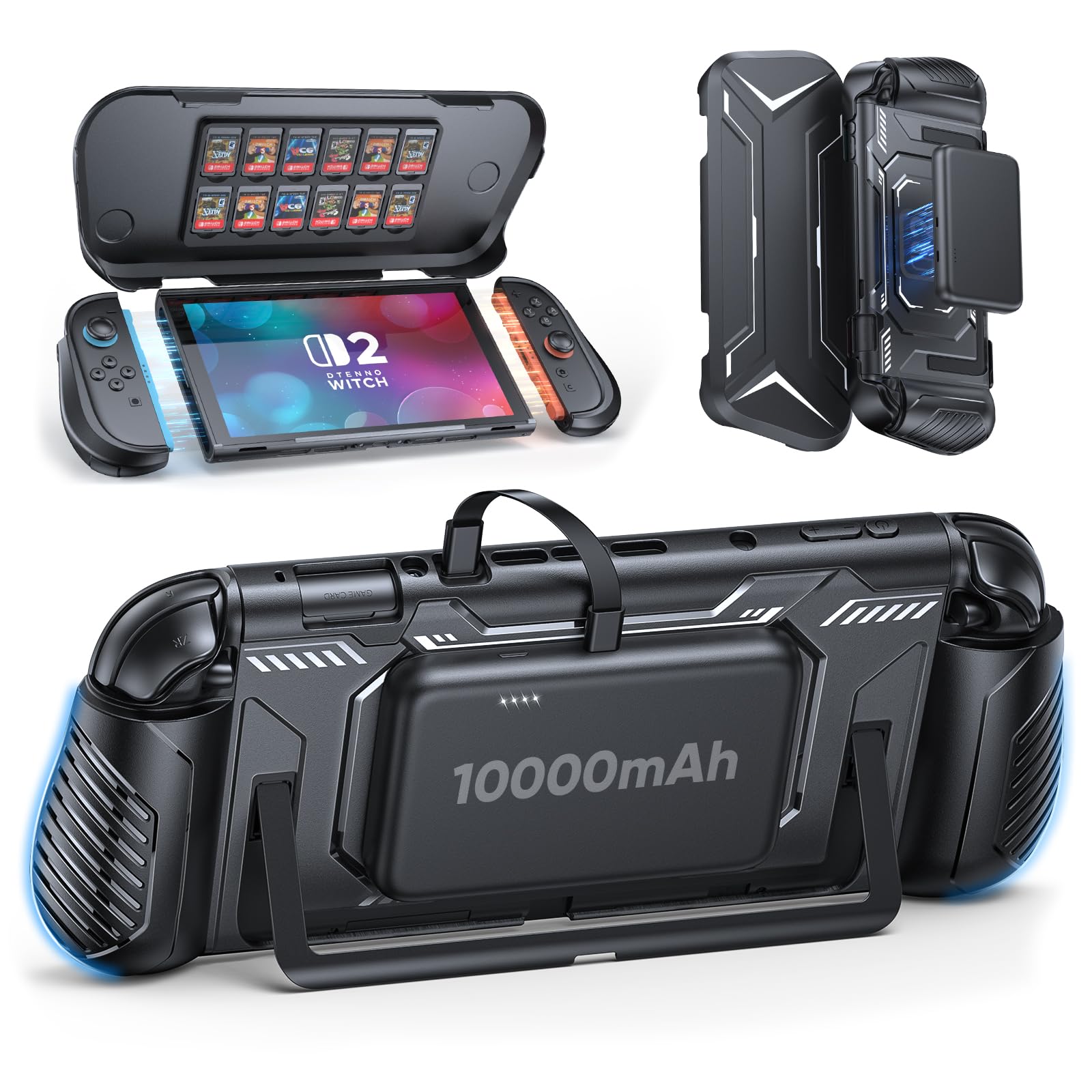 Photo 1 of FASTSNAIL Switch 2 Protective Cover with 10,000mAh PD 20W Fast Charging Power Bank, Non-Slip Ergonomic Grip for Joycon 2, Anti-Scratch PC Front Cover with 12 Game Card Slots for Switch 2 Accessories