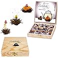 Creano Flowering Tea Abloom Tea - Blooming tea Gift Set in Stylish Wooden Tea Box - 12 Pieces in 3 variations, Black Tea