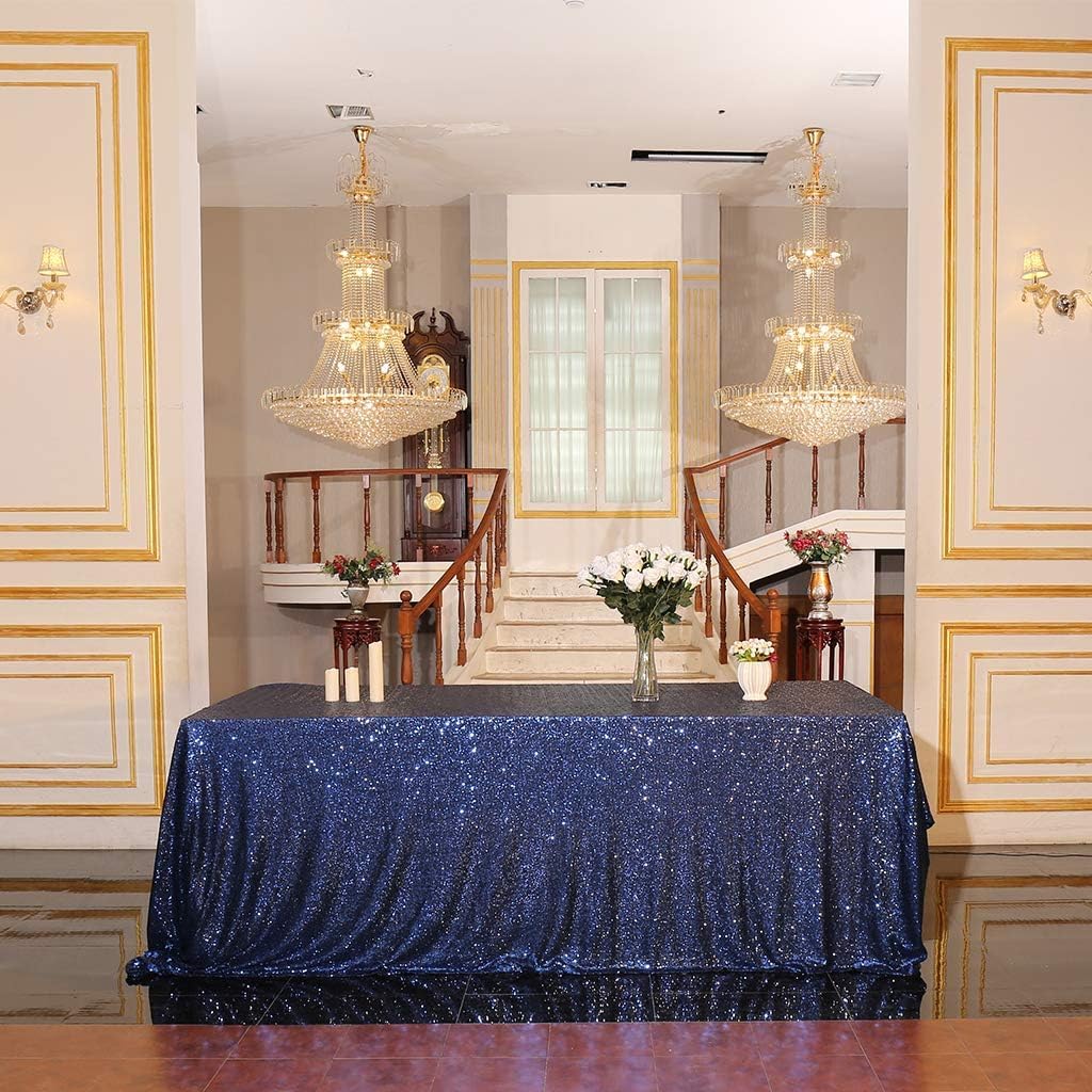 Eternal Beauty Sequin Tablecloths Rectangle Navy Blue 152 x 305 cm wedding Halloween Chrismas Party Banquet New Year’s Day — image 1