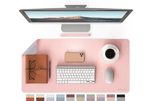 RENMTURE Double-Sided Two-Tone Faux Leather Desk mat Desktop Organization and Accessories Home and Office Large Mouse pad Game and Work (Pink/Gray, 32"x16")