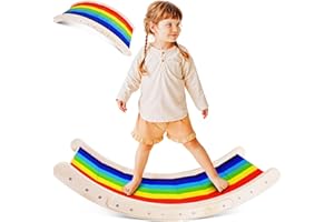WOODURE Balance Board Kids, Rainbow Toddler Wobble Board Finger Protect Wood Rocker Board Open Ended Montessori Learning Toy, Gifts for 3-12 Year Old Boys Girls Kids Birthday & Christmas Stocking Stuffers