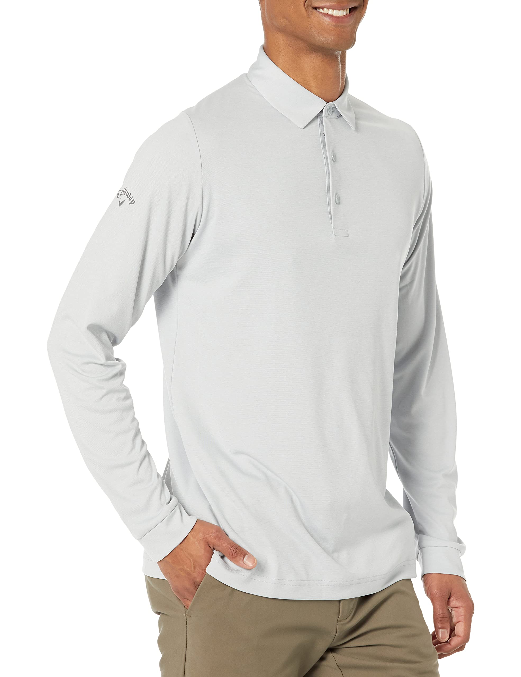 Callaway Men’s Long Sleeve Moisture Wicking Golf Polo Shirt with Stretch Fabric (Available in Big & Tall), White Grey Htr, 3X-Large