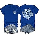 Lubpow Hawaiian T Shirts for Women Oversized Aesthetic Hibiscus Flower Beach Shirt Teens Preppy Tropical Graphic Tee Tops