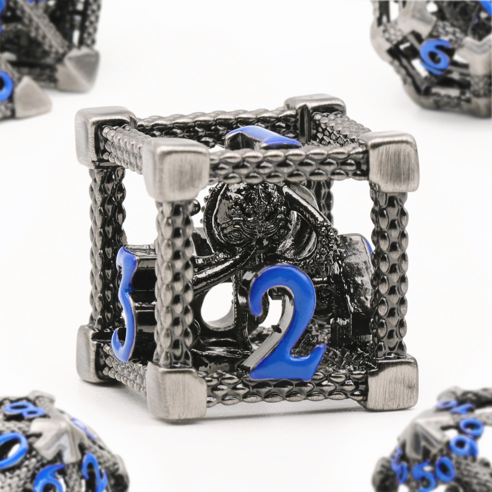 DND Dice Set for Dungeons and Dragons, ZHOORQI D and D Polyhedral Dice 7 Pcs/Set, The Cthulhu Metal Dice Set for Role Playing Tabletop Games（Z-Blue Number） — image 1