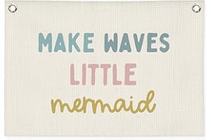 MOFUYU Mermaid Girls Room Decor, Ocean Room Decor Kids Wall Banner, Make Waves Little Mermaid Wall Hanging Banner Decor for Baby Nursery Little Girls Playroom Bedroom Bathroom 20x30