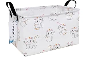 ONOEV Rectangular Folding Laundry Basket,waterproof Canvas Basket,gift basket,Suitable for children's room,Office,Clothes,Toys Storage（Cute Cat）
