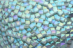 CHICSHIS 335pcs Crystal White Iridescent Mosaic Tiles, 0.4' Mini Square Glass Tiles for Mosaic Craft, 300G Smooth Edge Glass Pieces for Mosaic Making Supplies