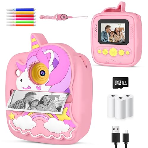 Kids Camera Instant Print,Birthday presents gifts for 3 4 5 6 7 8 9 Year Old Boys Girls,48MP & 1080P HD Kids Digital Camera with 32GB SD Card & 3 Rolls Paper