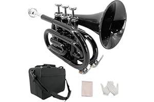 YoungMonic Pocket Trumpet Brass Bb Standard for beginner, student with 7C Mouthpiece, Carrying Hard Case, Cleaning Cloth and Gloves