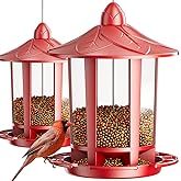 Birdream 2 Pack Bird Feeders for Outdoor Hanging, Classic Castle Design Fun Assembly Bird Feeder, Attracting Wild Birds Cardinals Goldfinches Chickadees Finches Sparrows - Red