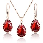 Linawe Crystal Jewelry Sets for Women, Imitation Diamond Pendant Necklace, Rhinestone Drop Dangle Earrings, Birthstone Cubic Zirconia Matching Wedding Jewelry, 14K Gold/Rose Gold/Silver Tones