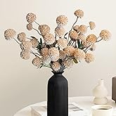 10 Pcs Fake Flowers, Artificial Mums With Long Stems, Beige Faux Pompon Mums Floral Arrangement, Champagne Plastic Flowers Silk Dried Flowers Home Decor, Fall Decorations For Home Vase(No Vase)