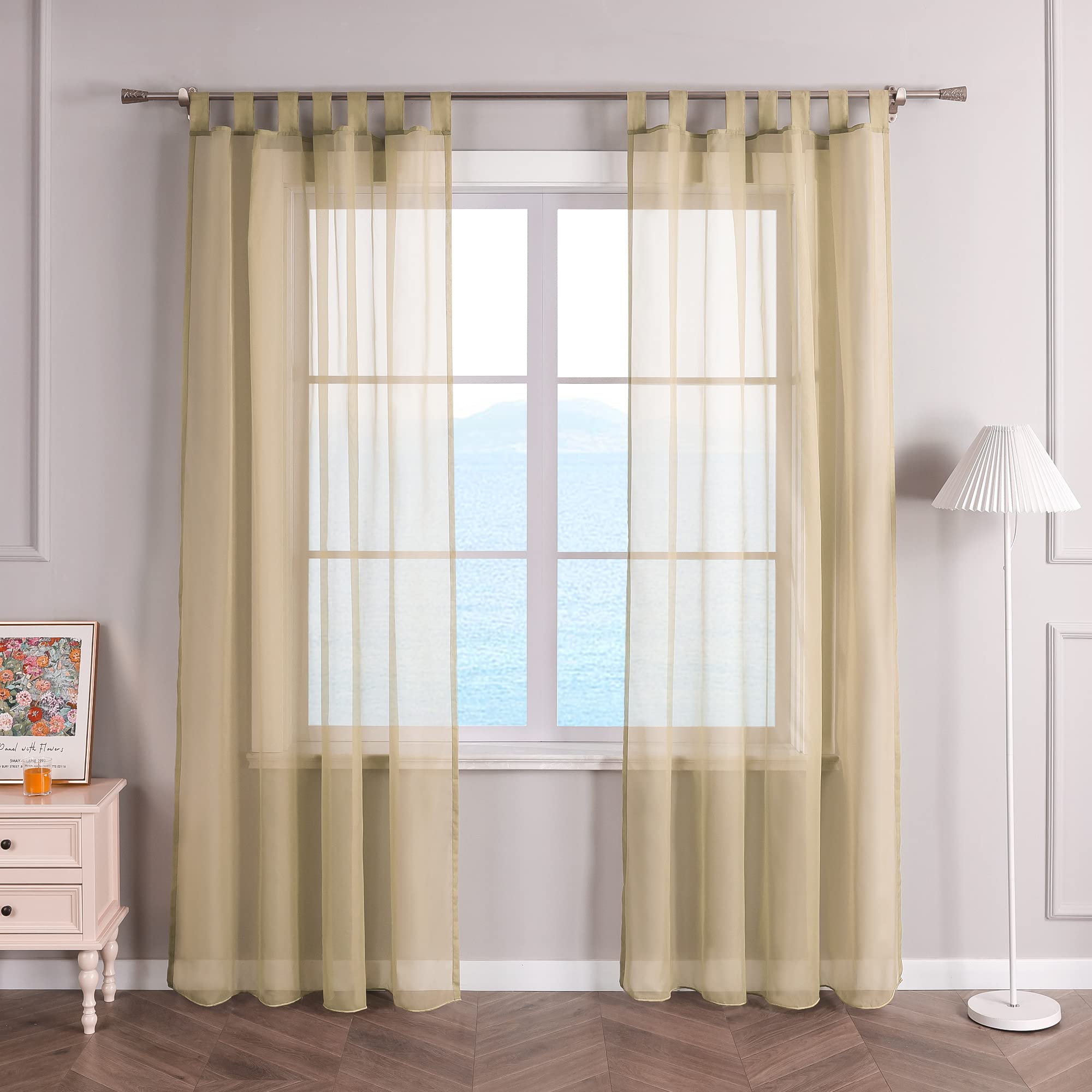 ESLIR Curtains with Tabs Window Curtain Transparent Tab-Top Voile Sand W x H 140 x 175 cm Pack of 1