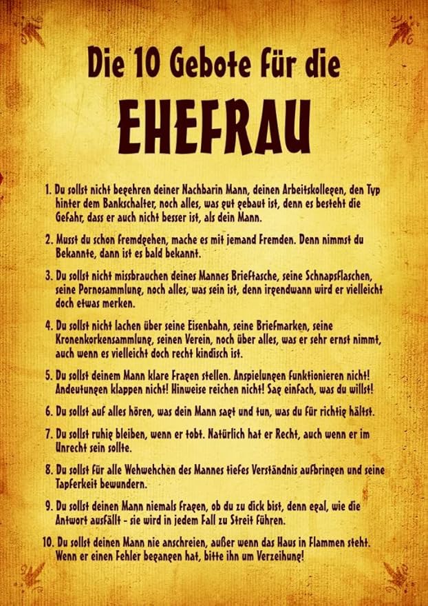 Quatschmanufaktur Urkunde Poster 10 Gebote Fur Die Ehefrau Ca 40 X 60 Cm Amazon De Burobedarf Schreibwaren