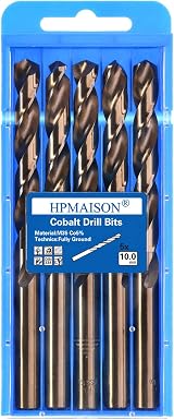 HPMAISON True 5% Cobalt Jobber Drill Bit Set 5Pcs 10mm M35 HSS Twist