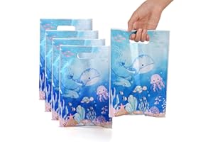 HAPPFESTIV 50 Pcs Ocean Animal Party Favor Bags with Handles - Plastic Under the Sea Party Goodie Bags for Candy & Small Gifts, Bulk Supplies for Wedding Baby Shower Treat Bags, Holiday Gift Bags for Thanksgiving Halloween Christmas New Years, Birthday Party Decorations