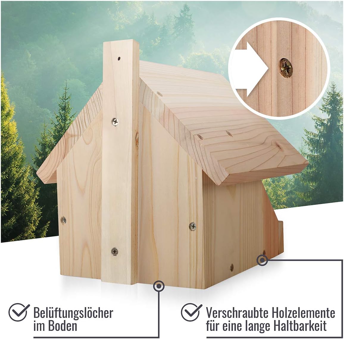 wildtier herz I Blackbird nesting box made of screwed solid wood, weatherproof & untreated, bird house for half-cave breeders - Image 4