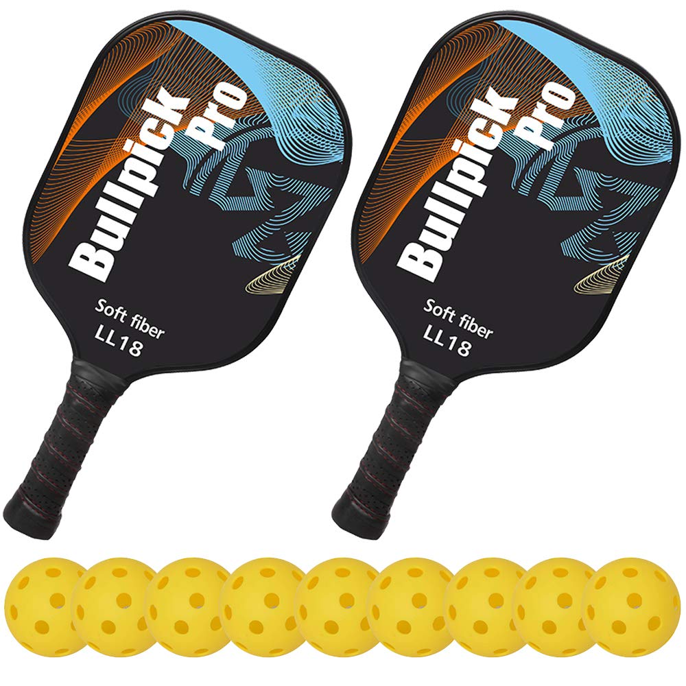Bullpickpro Pickleball Paddle Sets-Composite Fiber Face and PP Honeycomb Core Pickleball Racquet,Lightweight Edge Guard Balanced Pickleball Rackets with 9 ...