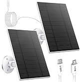 5W Solar Panel for Security Camera, Solar Panel with Micro USB &amp; USB-C Port for DC 5V Outdoor Rechargeable Battery Camera, IP65 Waterproof, 360&deg; Adjustable Security Mount, 9.8ft Cable(White 2PC)
