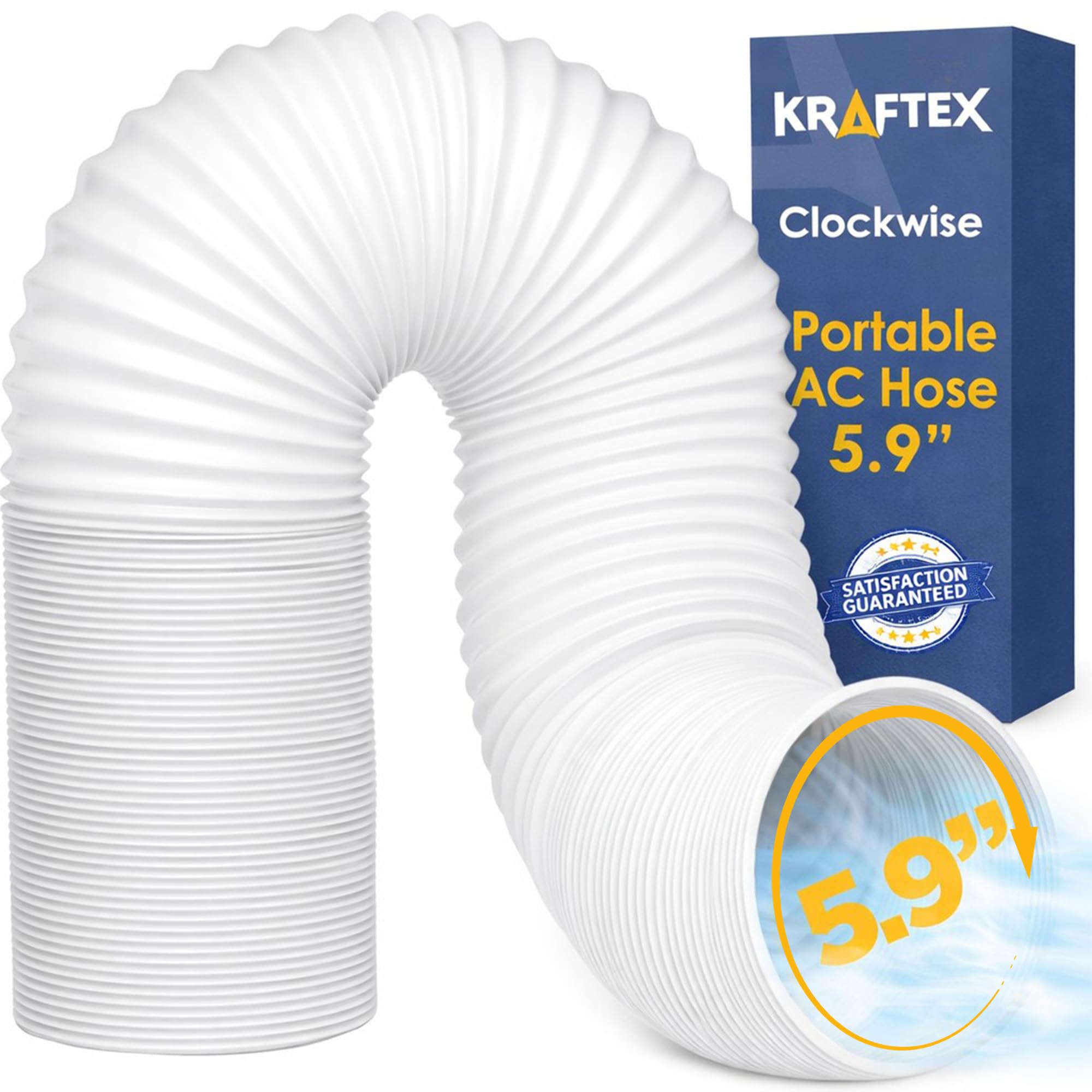 Portable Air Conditioner Hose - AC Hose with 5.9" Diameter, Clockwise Thread & Length up to 80" - Exhaust Hose for Portable Air Conditioner Vent Compatible with Delonghi & LG Air Conditioner Parts