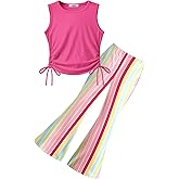 Arshiner Toddler Girl Clothes 2 Piece Outfits Side Adjustable Drawstrings Tank Tops and Flare Leggings Pant Set