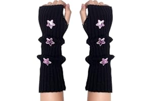 Marrywindix Cute Arm Warmers Y2K Knitted Star Arm Cover Fingerless Gothic Fingerless Glove Punk Winter Glove for Women Girls
