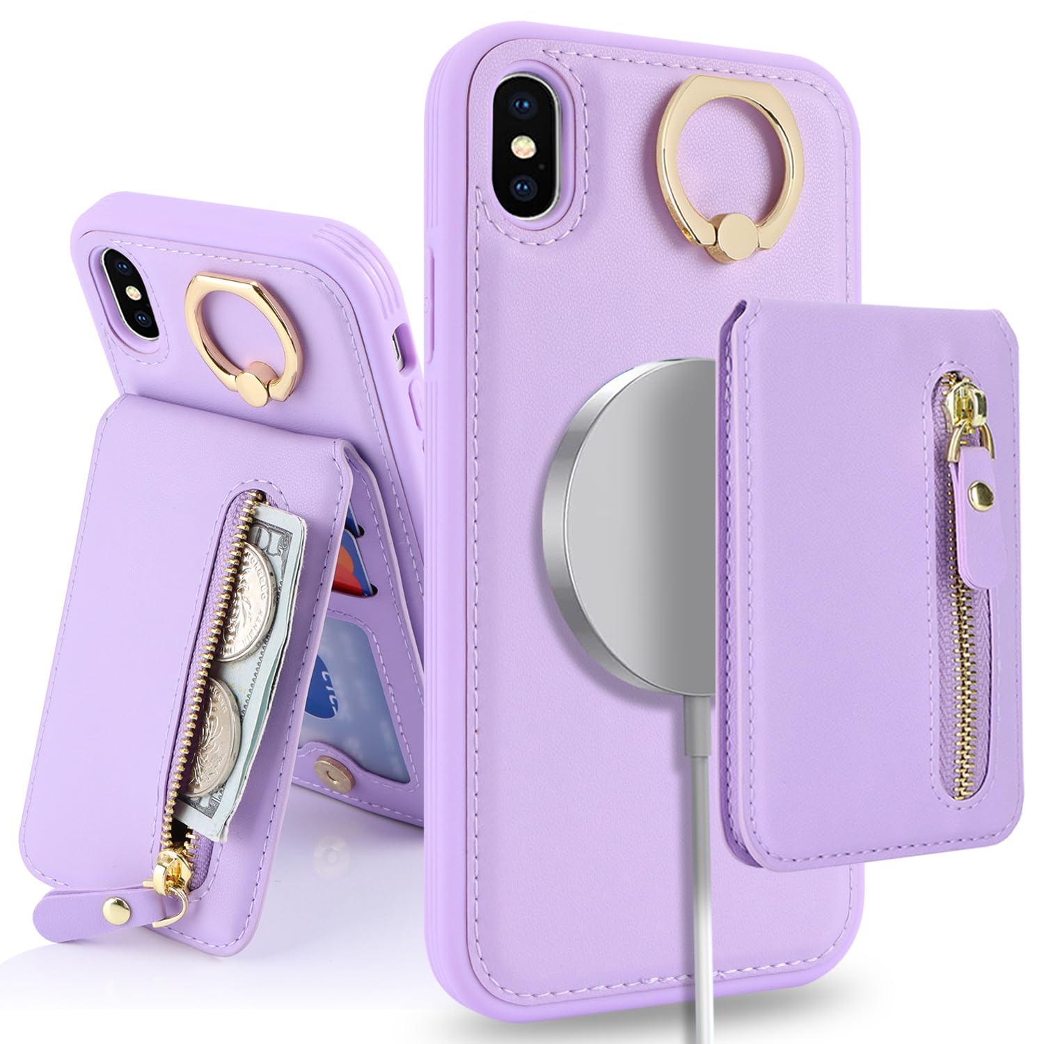 SailorTech iPhone X/XS Case with Card Holder, Ring Stand, Kickstand, Wallet - Purple — image 1
