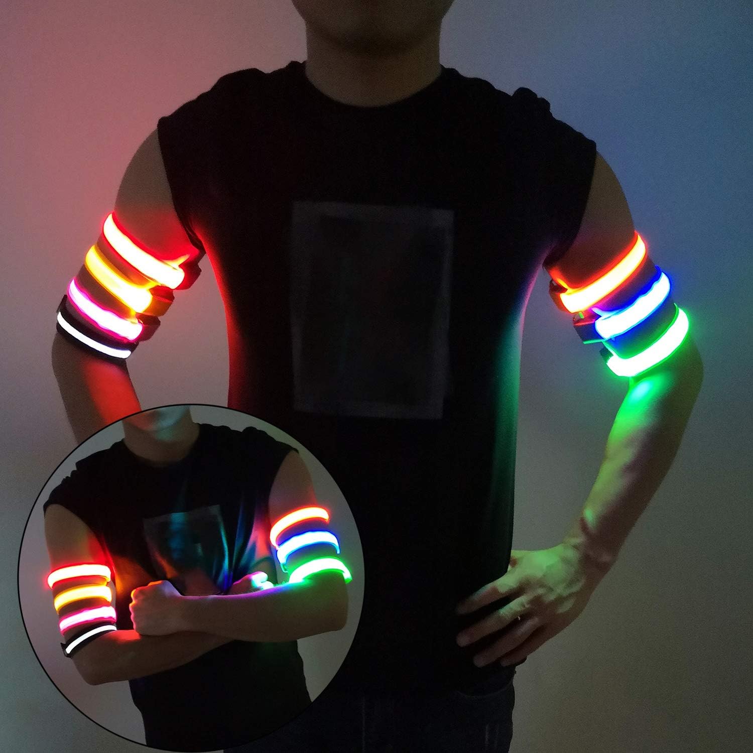 LED Armband for Running Cycling Exercising Glow Light up in Dark Night Running Gear Safety Reflective Sports Event Wristbands with USB Charging Cord (2 Pack Yellow) : Sports & Outdoors