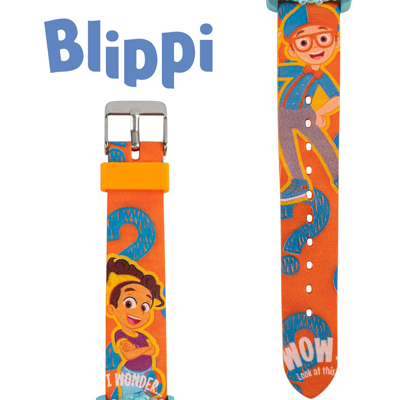 Accutime Blippi Educational LCD Watch for Kids - Flashing LED Lights, Colorful Learning Accessory, Comfortable Strap, with Bonus Gift Tin