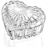 kanpura Clear Glass Jewelry Box Heart Shape Cute Box for Storage Ring Earring Trinket Vintage Decorative Glass Jar with Lid Christmas Gift for Women, Mom